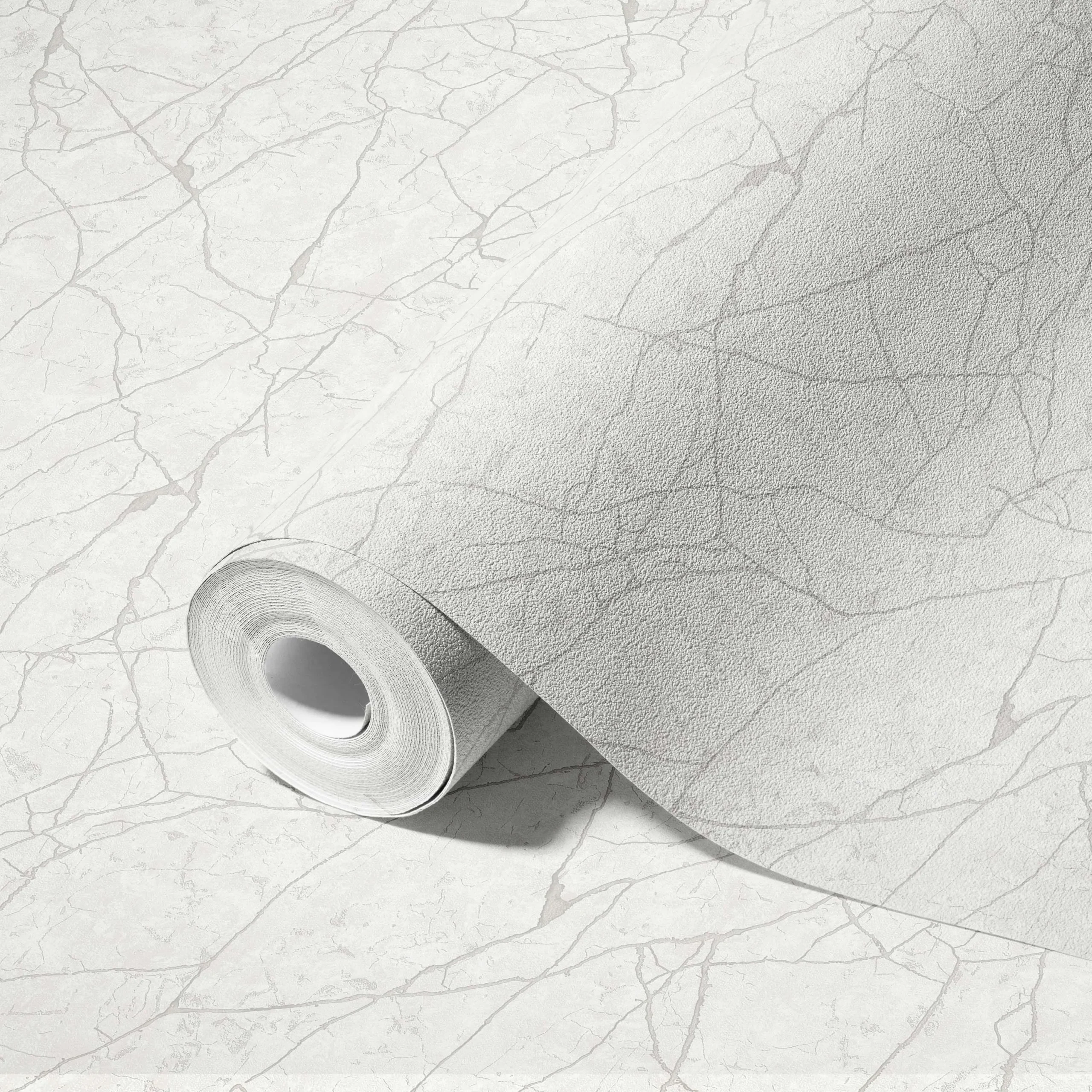 White Embossed Wallpaper – Marble Veining (23107-1)
